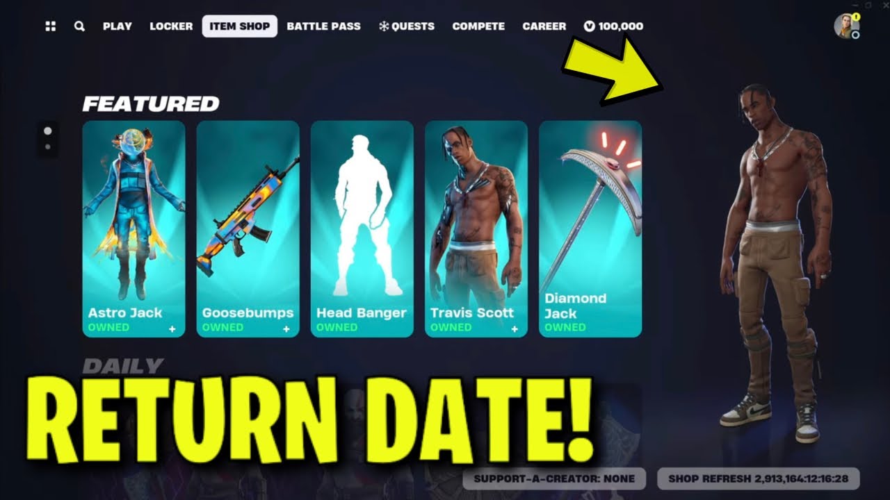 TRAVIS SCOTT SKIN RETURN RELEASE DATE in FORTNITE ITEM SHOP! (April 2026?!)