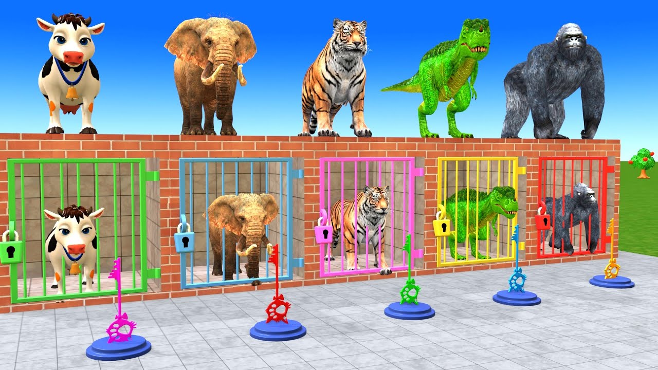 Long Slide Game With Cow Elephant Gorilla Hippopotamus Tiger 3d Animal Game Funny 3d Animals
