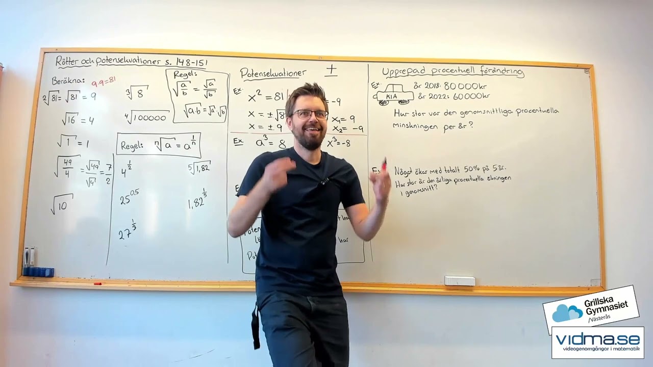 Matematik 1. RÖTTER OCH POTENSEKVATIONER. Del 1 av 2: Beräkningar och ekvationslösning