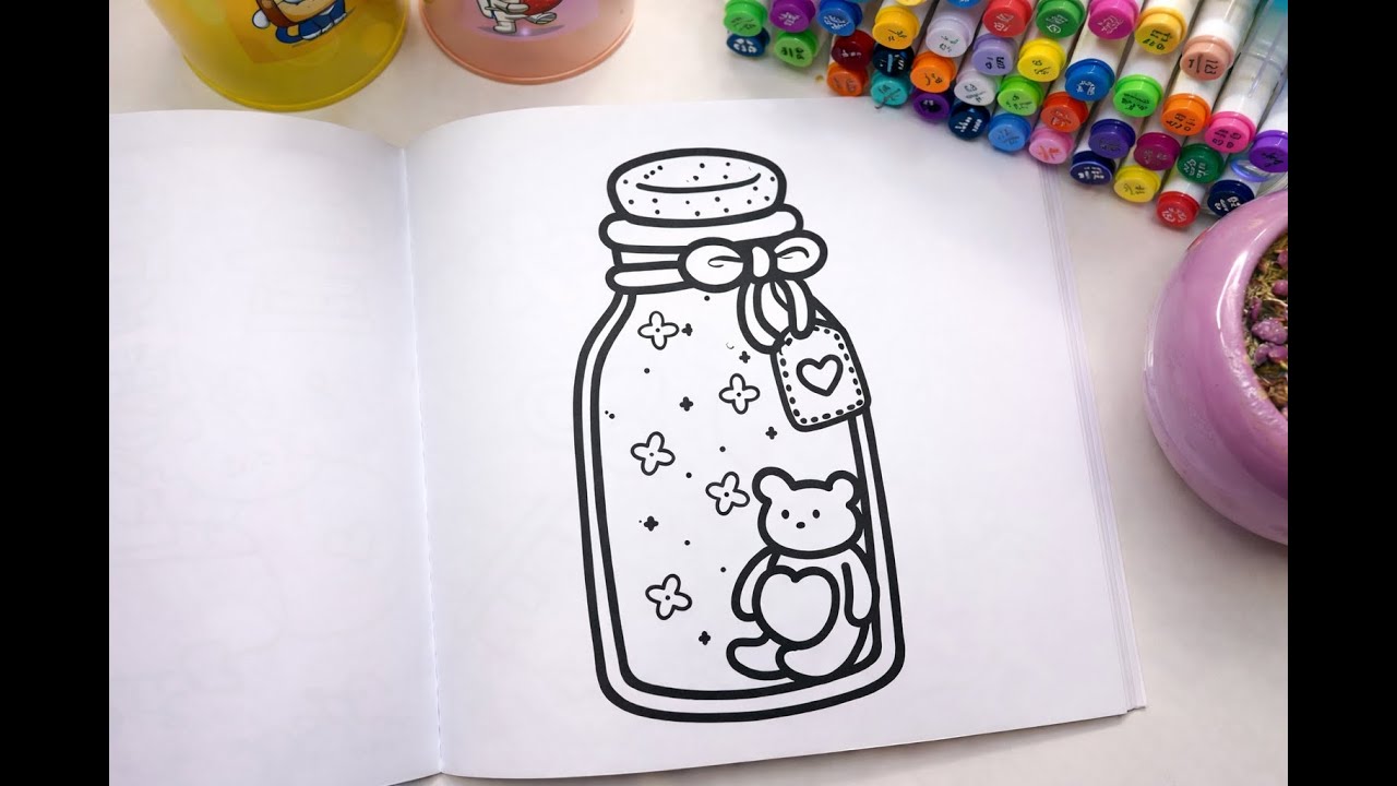 ASMR Cute Coloring – Teddy Bear in a Jar 🧸✨💖 | Relaxing & Satisfying Art 🎨🌙