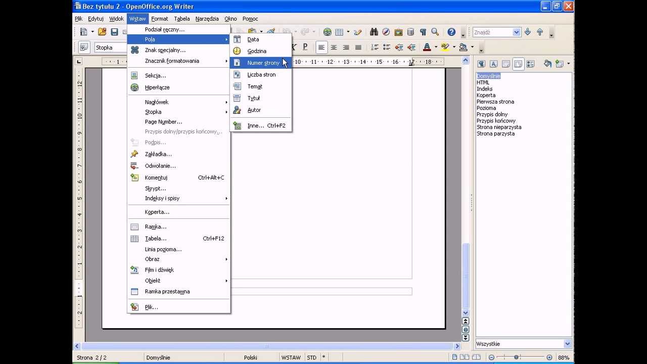 Jak usunąć numer z pierwszej strony OpenOffice Writer