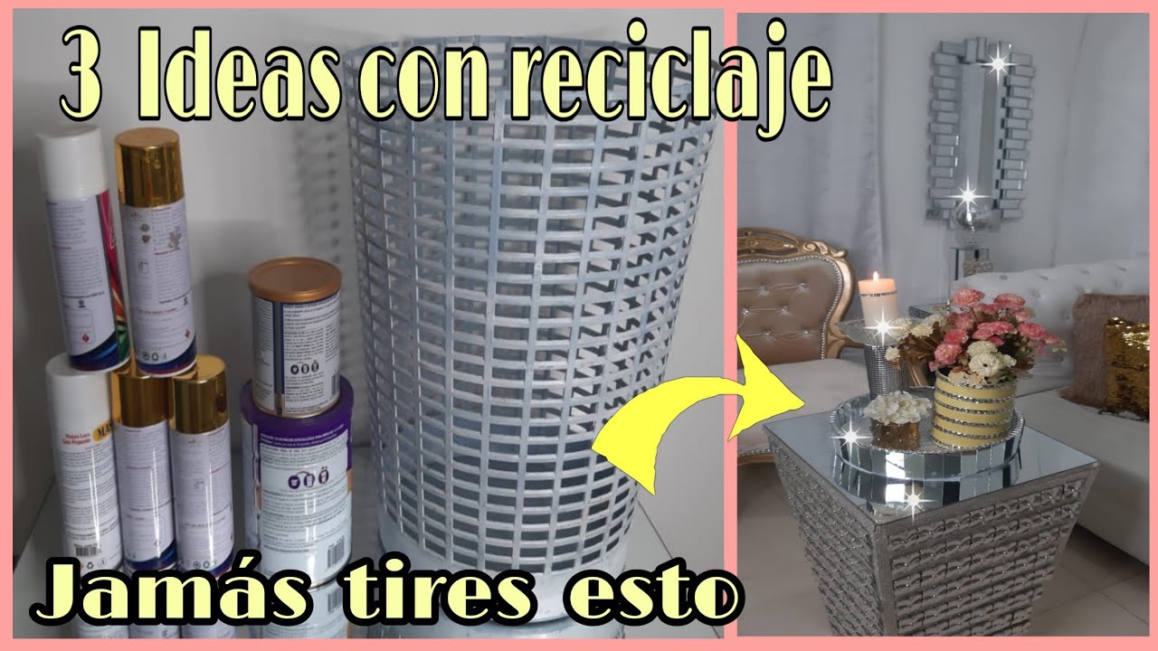 DIY/DECORACIÓNES DE LUJO CON MATERIAL RECICLADO/COMO HACER BANDEJA EN ESPEJOS FLORERO Y CANDELABRO