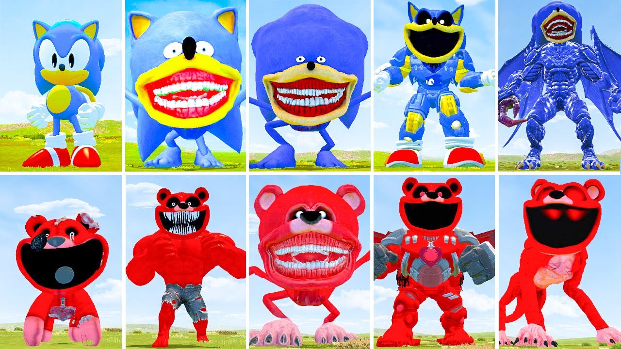 ALL NEW SONIC BLUE VS CTHULHU SONIC VS ALL NEW POPPY PLAYTIME3 VS MECHATITAN BEAR in GARRY'S MOD!!!