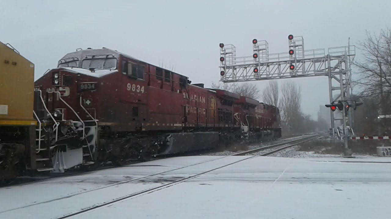 (Snowy Monday Catches) CP Trains At Osler St/Old Weston Rd In Toronto ON