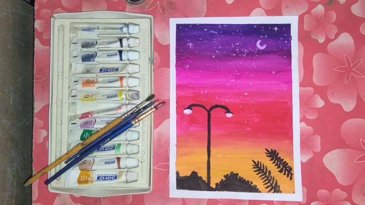 Beautiful sunset drawing | acrylic paint drawing #drawing 