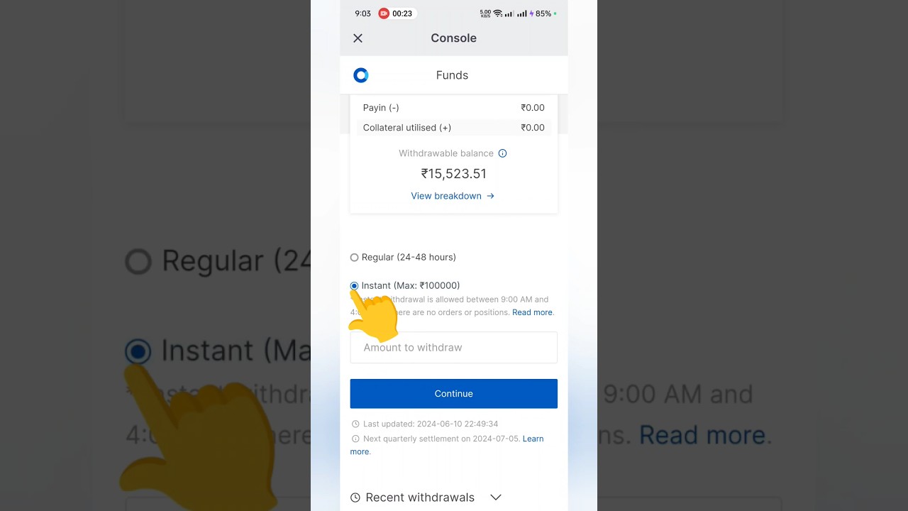 Zerodha Kite Instant Withdrawal Process