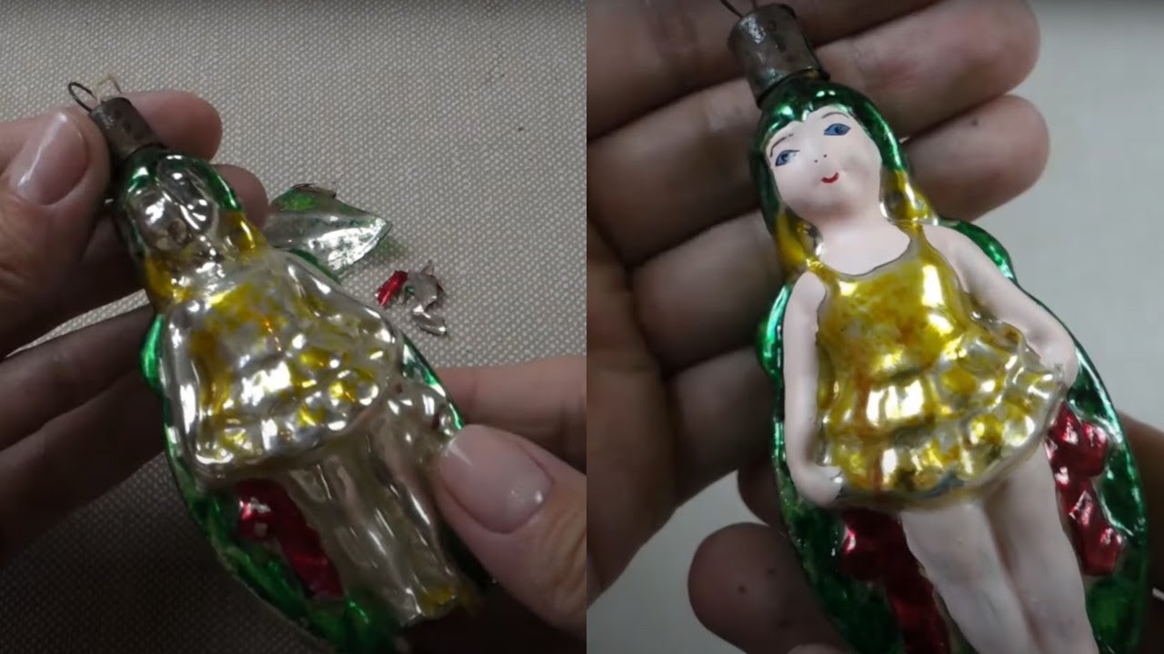 Реставрация советской елочной игрушки  Дюймовочка / Как склеить разбитую игрушку
