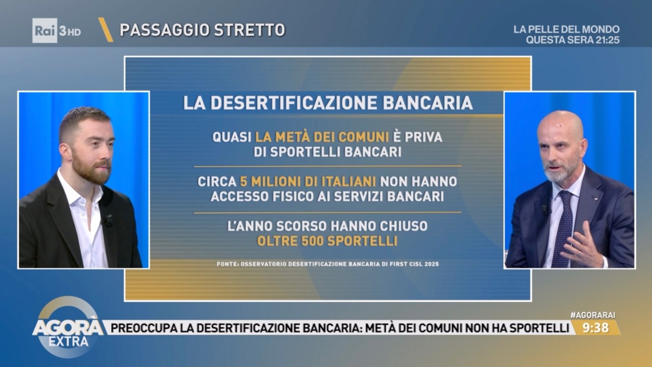 Desertificazione bancaria, Colombani a Agorà: servono programmi di educazione digitale e Osservatori