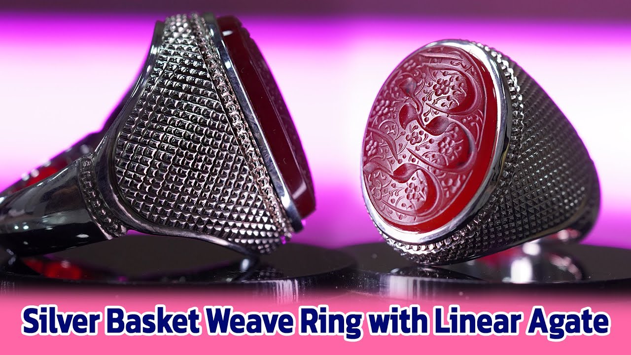 Silver Basket Weave Ring with Linear Agate | Career Story Jewelry