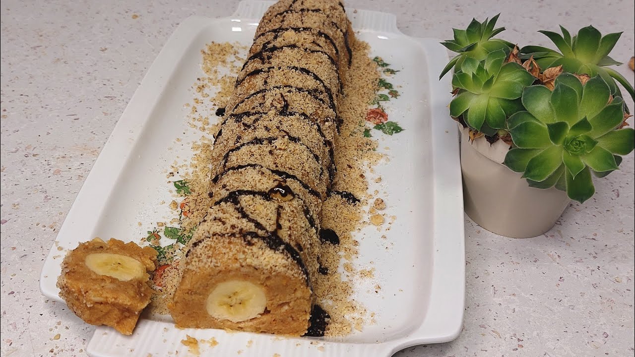 KOLAČ BEZ PEČENJA I KUVANJA -ROLAT OD BANANE I JABUKE- NO BAKING OR COOKING - BANNANA AND APPLE ROLL