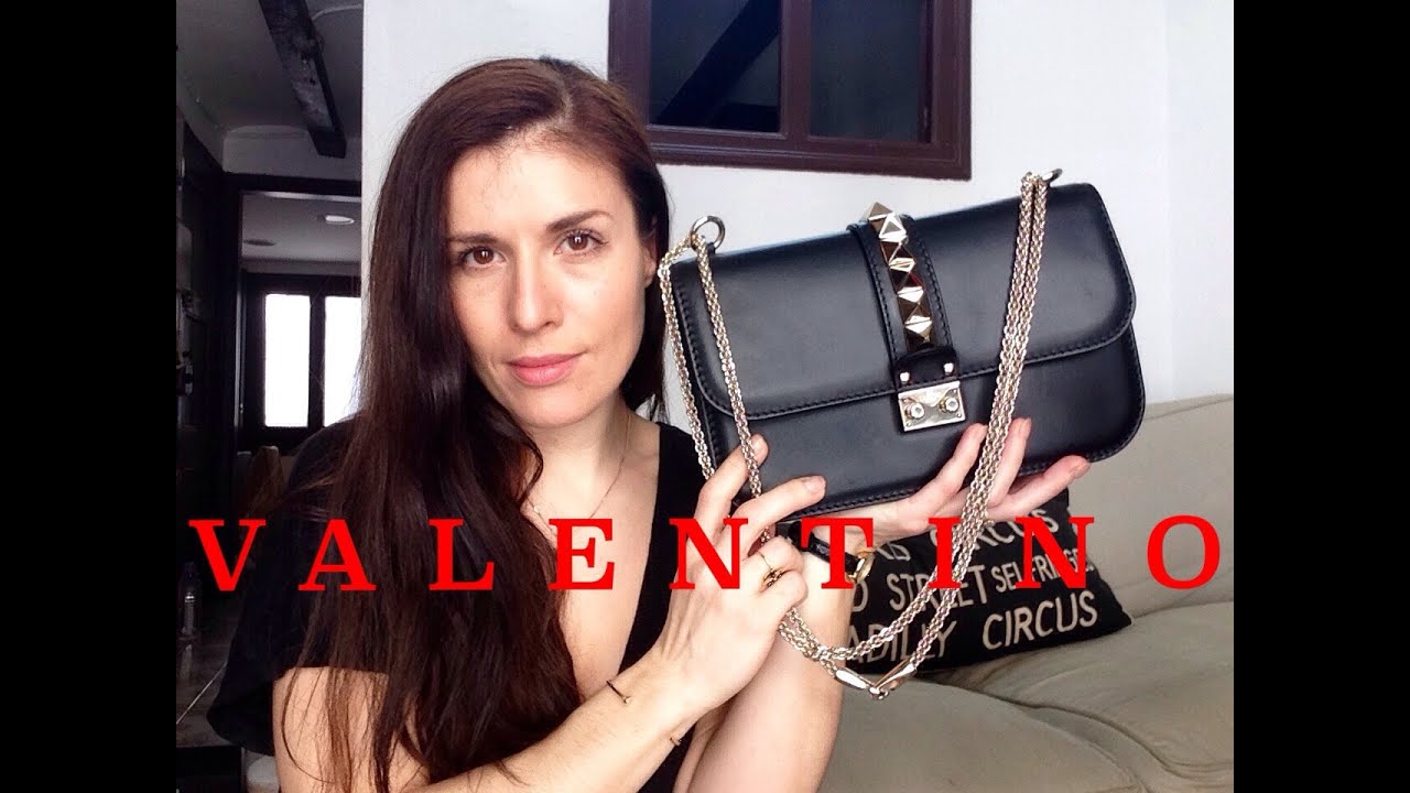 VALENTINO designer HANDBAG rockstud glam lock BLACK MEDIUM shoulder bag.