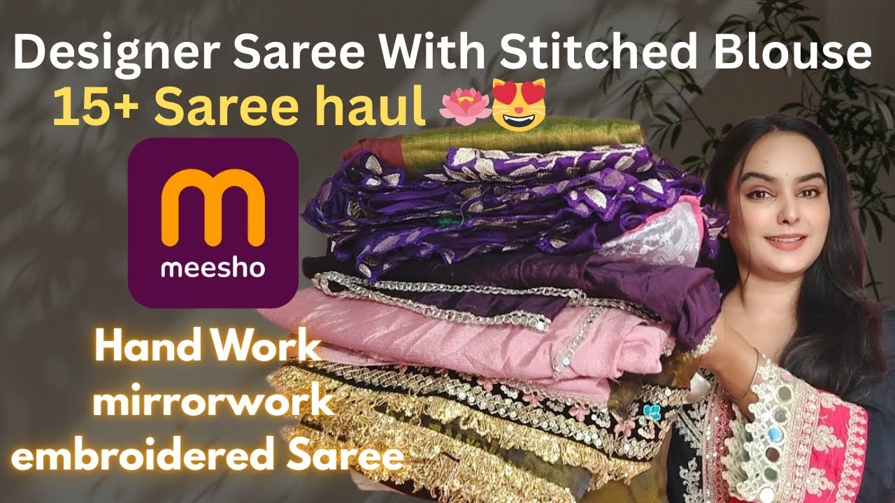 Meesho Saree haul ♥️| Meesho Stitched Blouse Saree /mirror work/ Saree Collections | Kajalsahu 