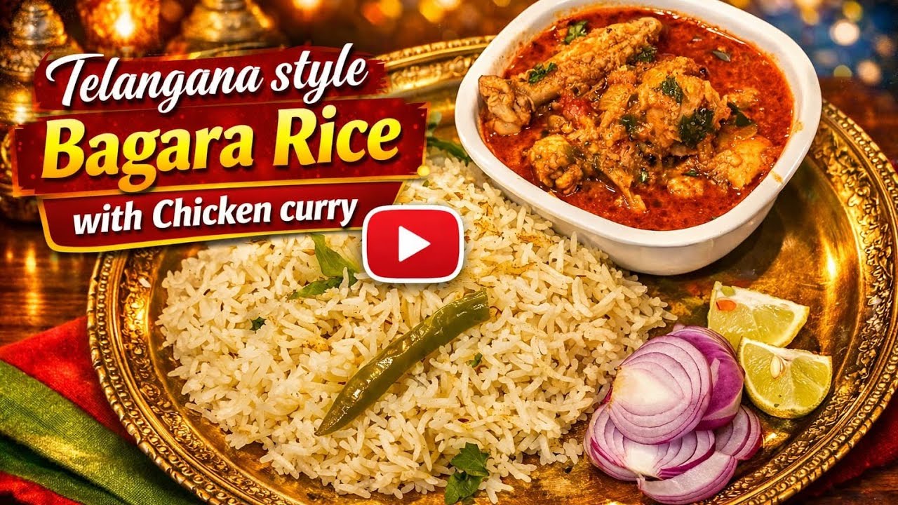 తెలంగాణ స్టైల్ బగారా రైస్ & చికెన్ కర్రీ😋BagaraRice and simple chicken curry🍛 