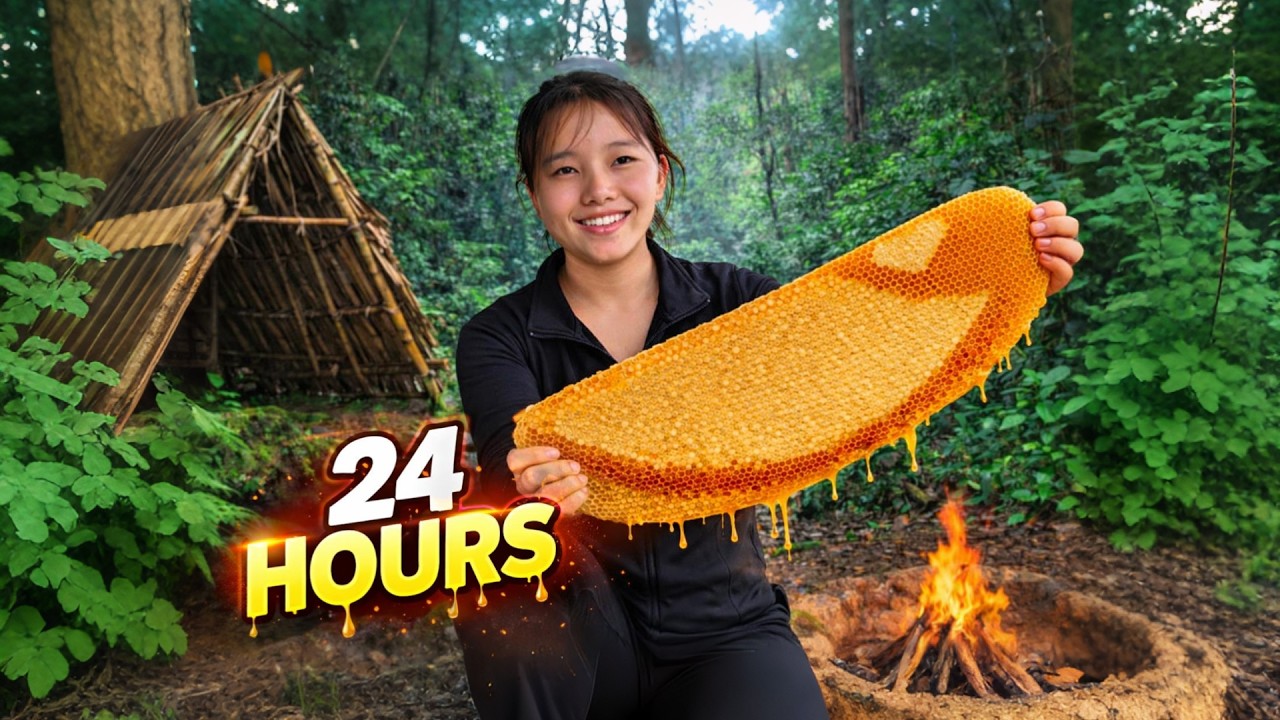 24H Survival Challenge: No Food No Shelter &ndash; Harvesting Giant Wild Honey
