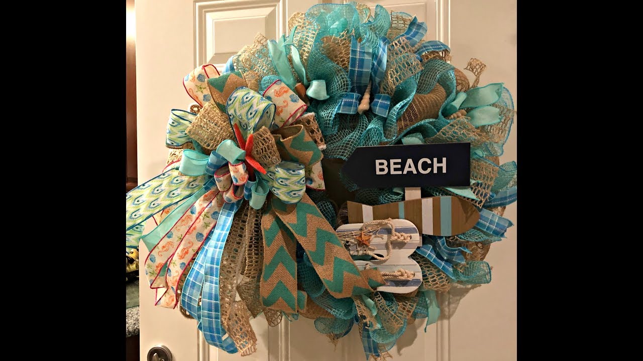 How to make a beach wreath poof with ruffles Jute mesh and fabric mesh