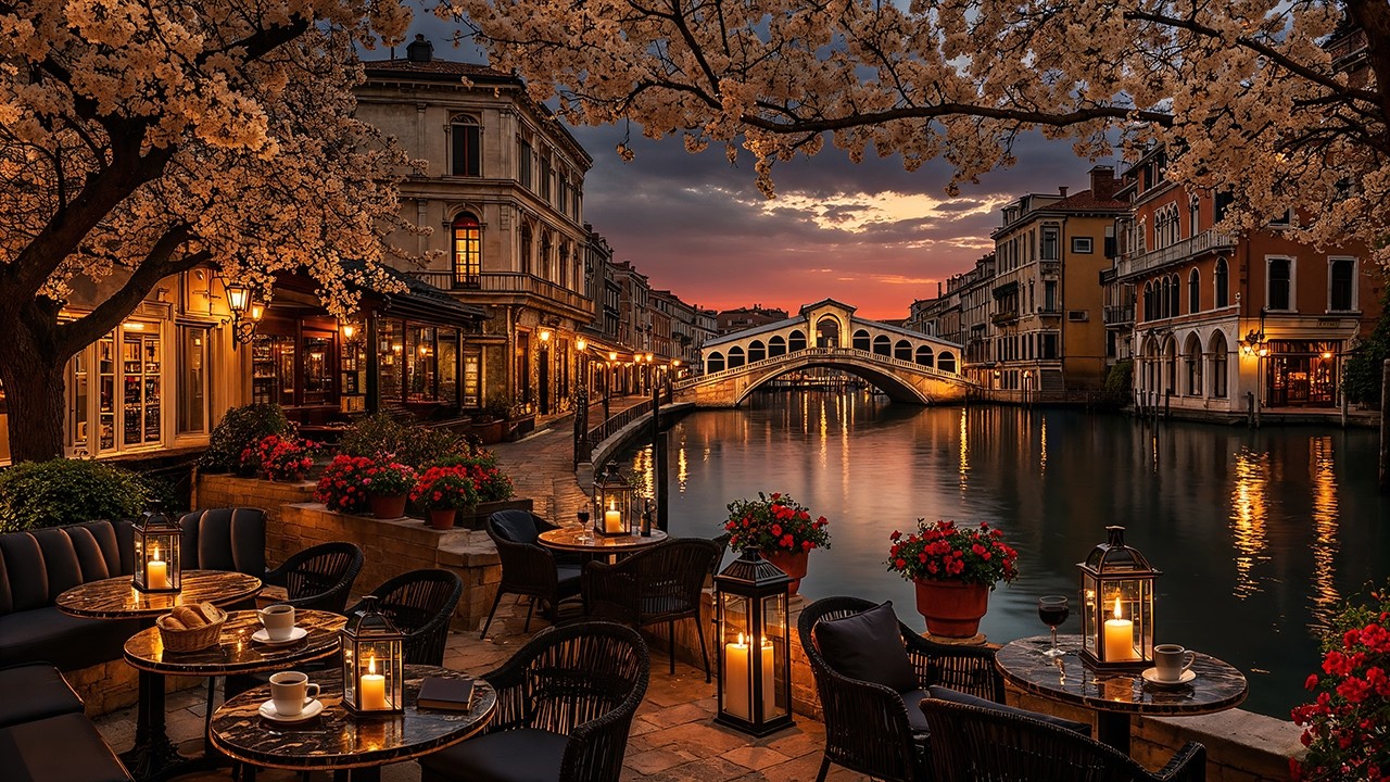 Romantic Sunset Jazz in Venice ☕ Rialto Bridge Caf&eacute; Ambience & Relaxing Jazz Music for Study & Work