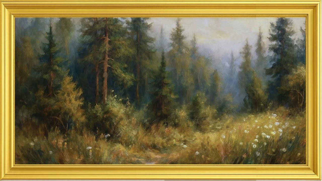 Among Pines and Mist | Entre pinos y niebla – 4K Framed Landscape Art | No Music