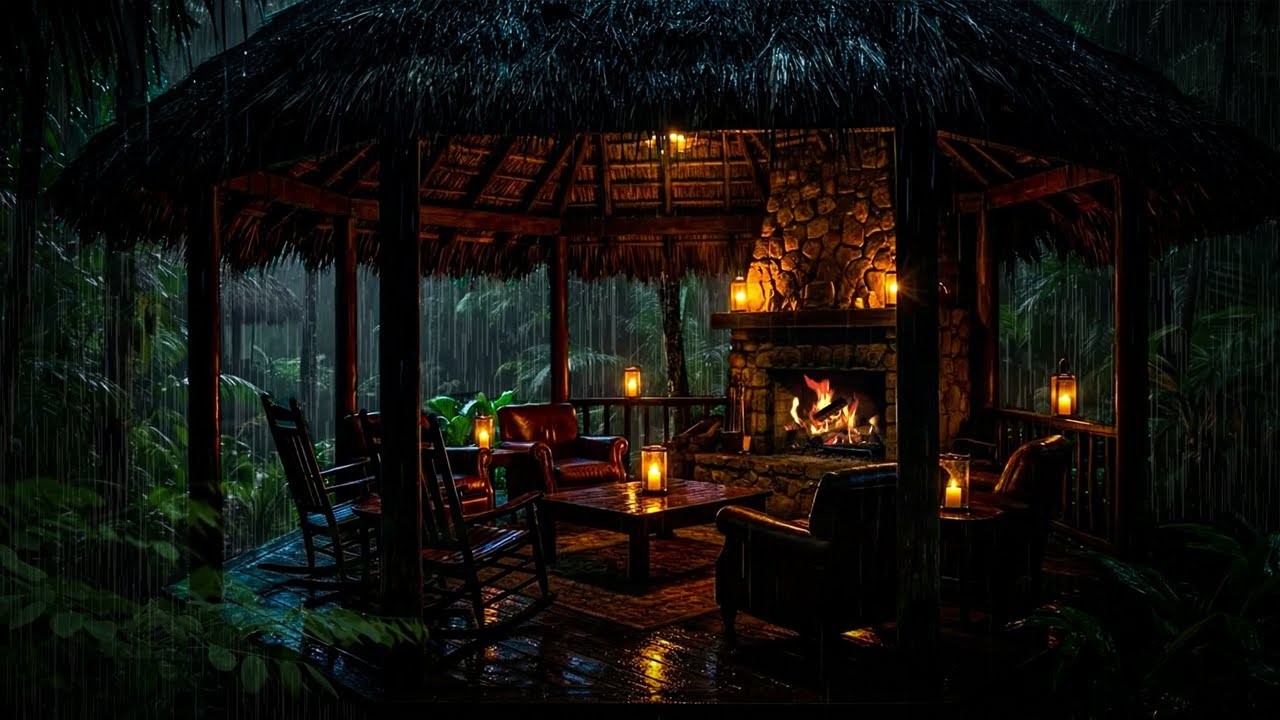 초가 오두막 빗소리 3시간  |  Rain on Thatched Roof Hut Sounds for Sleep & Relax (3H ASMR)_10분 후 검은화면