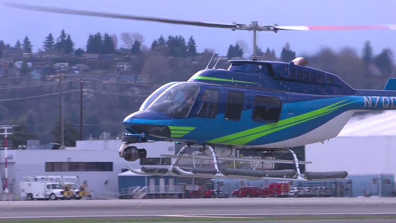 Seattle News Helicopter N7QD Landing at Boeing Field 2023