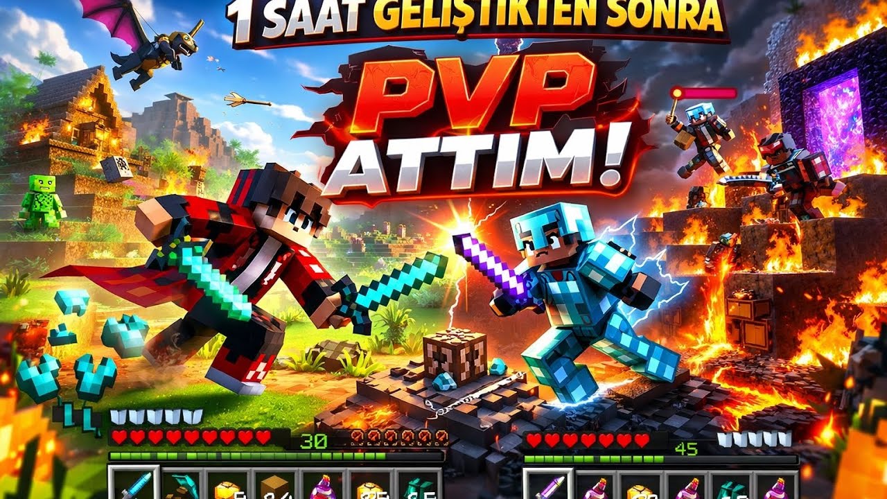 Arkadaşımla 1 Saat Geliştikten Sonra PVP Attım!#minecraft 