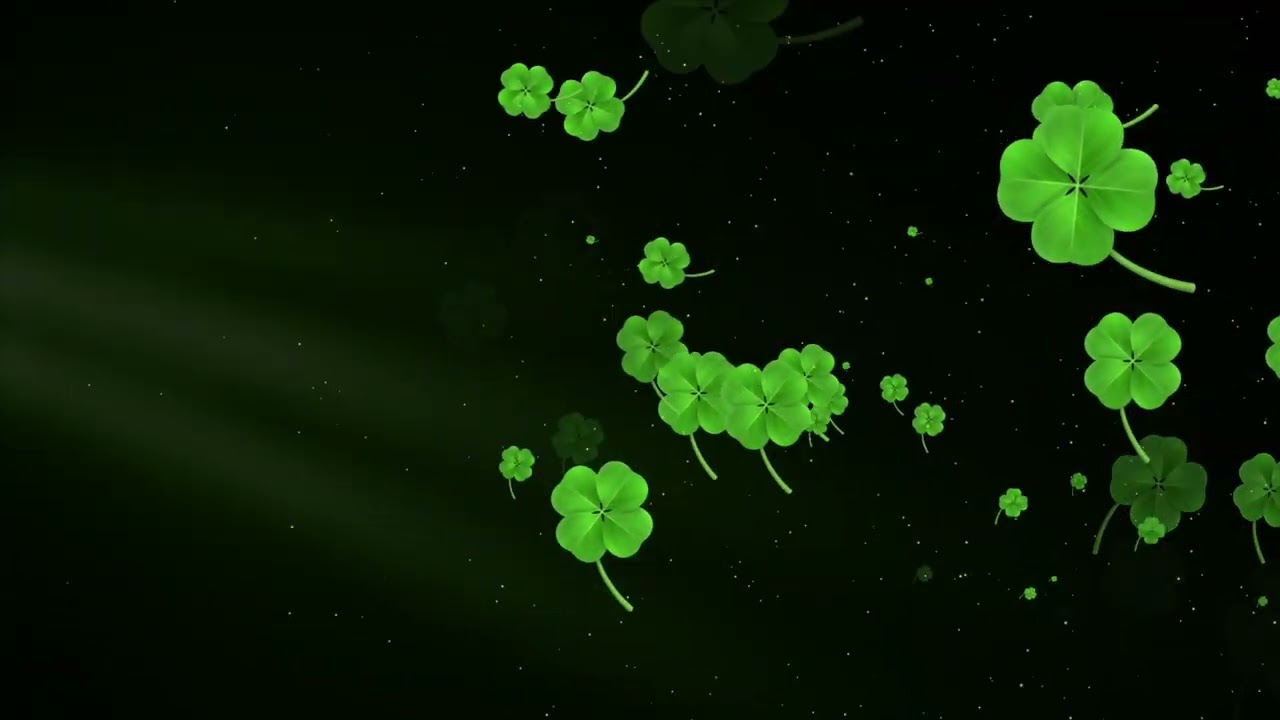 Flying Four Leaf Clover Shape St. Patrick's Day   Moving Background
