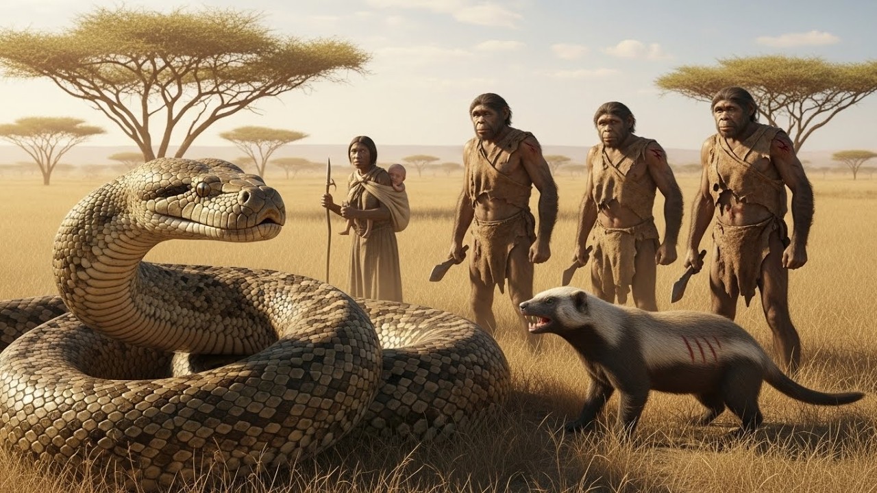 life 3.7 million years ago Giant Snake! Homo Erectus & Honey Badger Ancestors in a Deadly Alliance