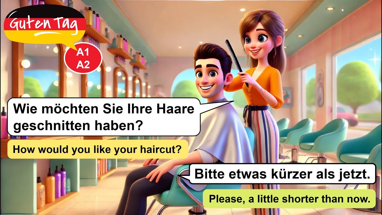 German Conversation at the Hair Salon | How to Ask for a Haircut in German (with English Subtitles)