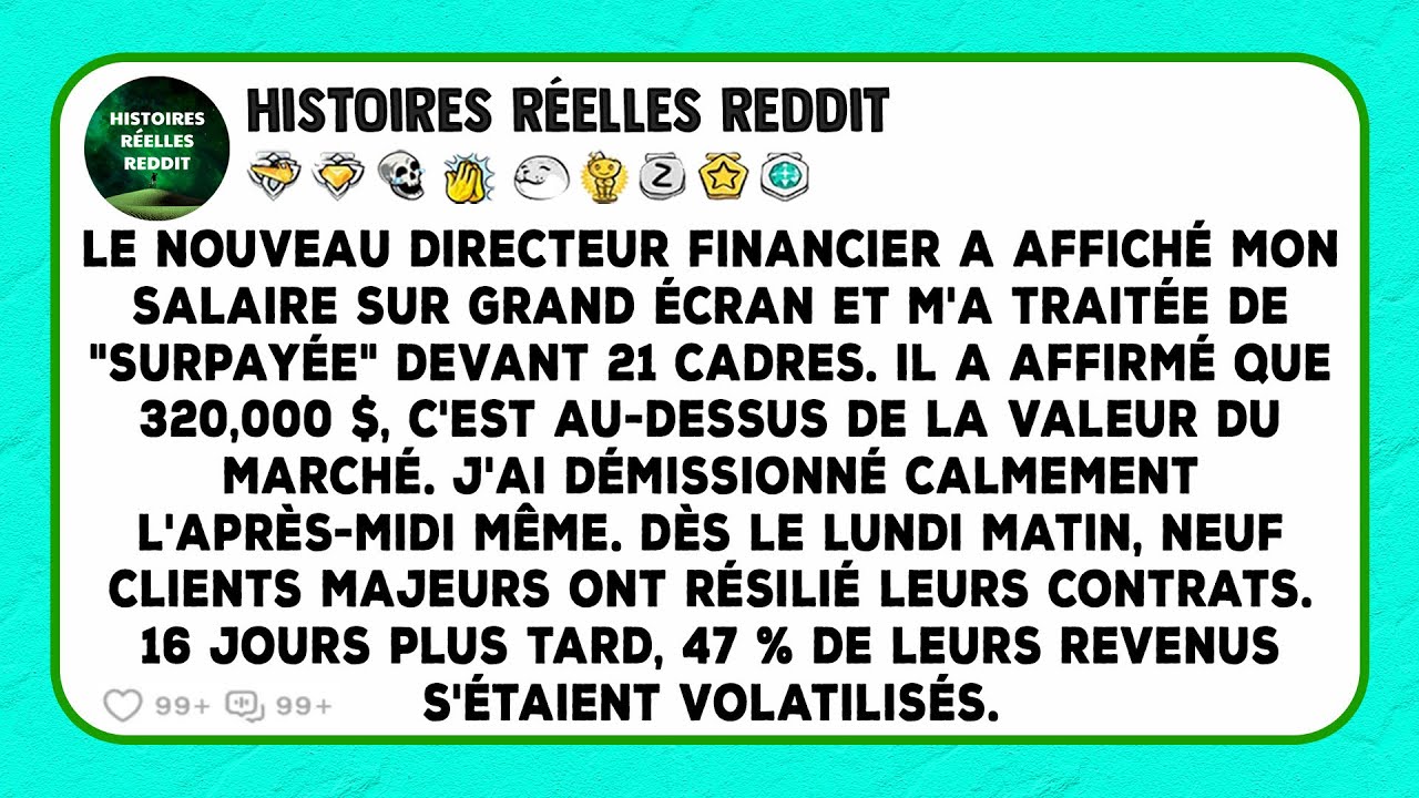 Le nouveau Directeur Financier a affiché mon salaire sur grand écran et m'a traitée de 
