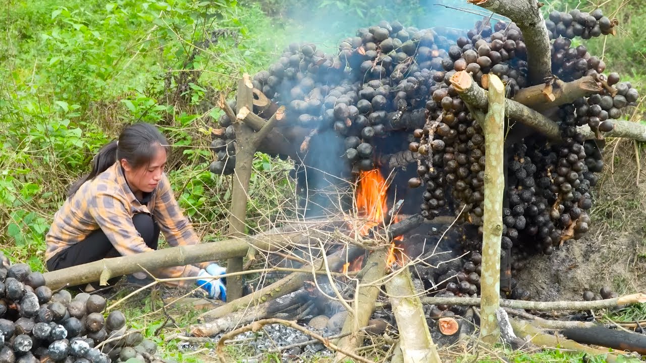 Harvesting and processing palm fruit - How to make traditional sticky rice cakes, vegetarian cakes