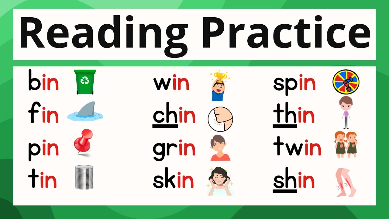 Word Family IN Words Reading Practice With Phonics CVC Words | Phonics Reading