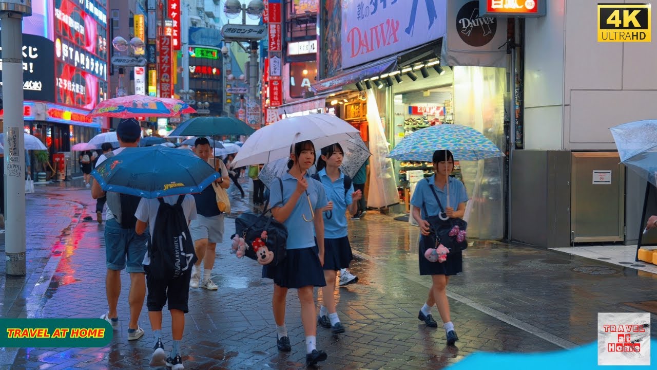 【4K HDR】3 Hours Heavy Rain Walk in Shibuya (渋谷) Tokyo Japan | Relax Natural City ambience