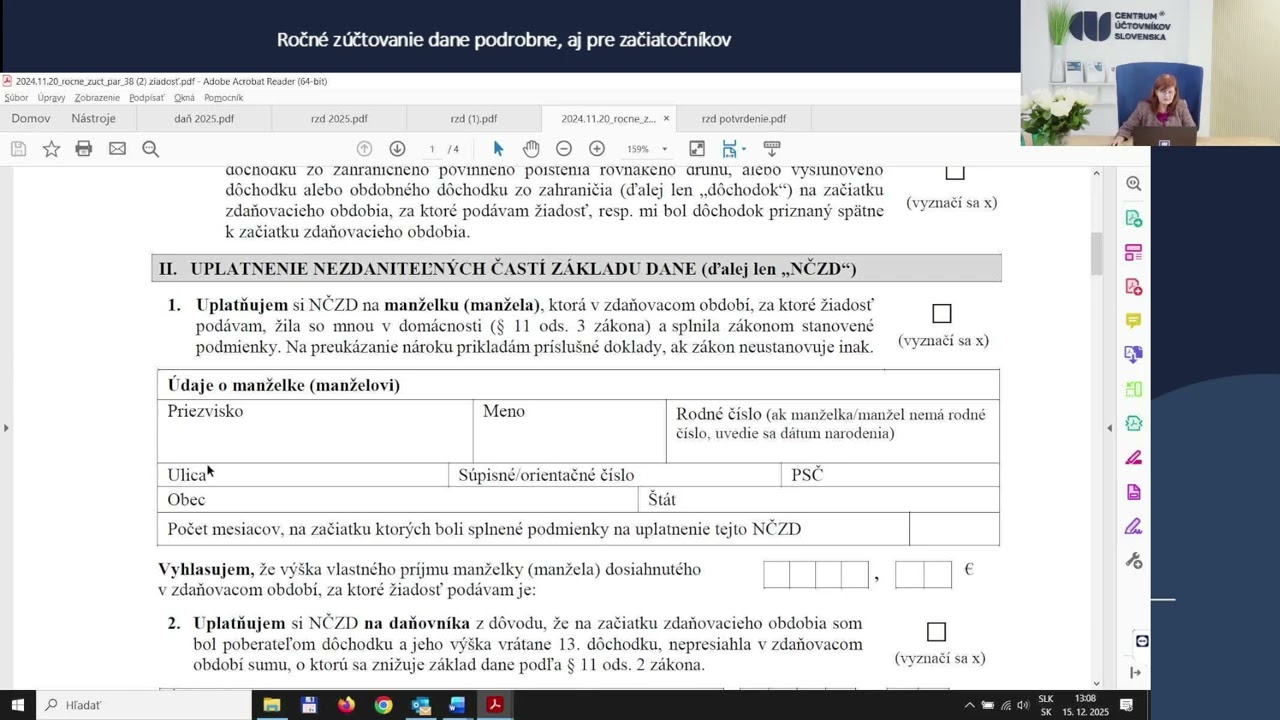 Uplatnenie NČZD na manželku (manžela) v ročnom zúčtovaní dane