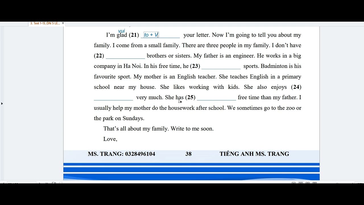 HƯỚNG DẪN TEST 9  ÔN THI LÊN 6