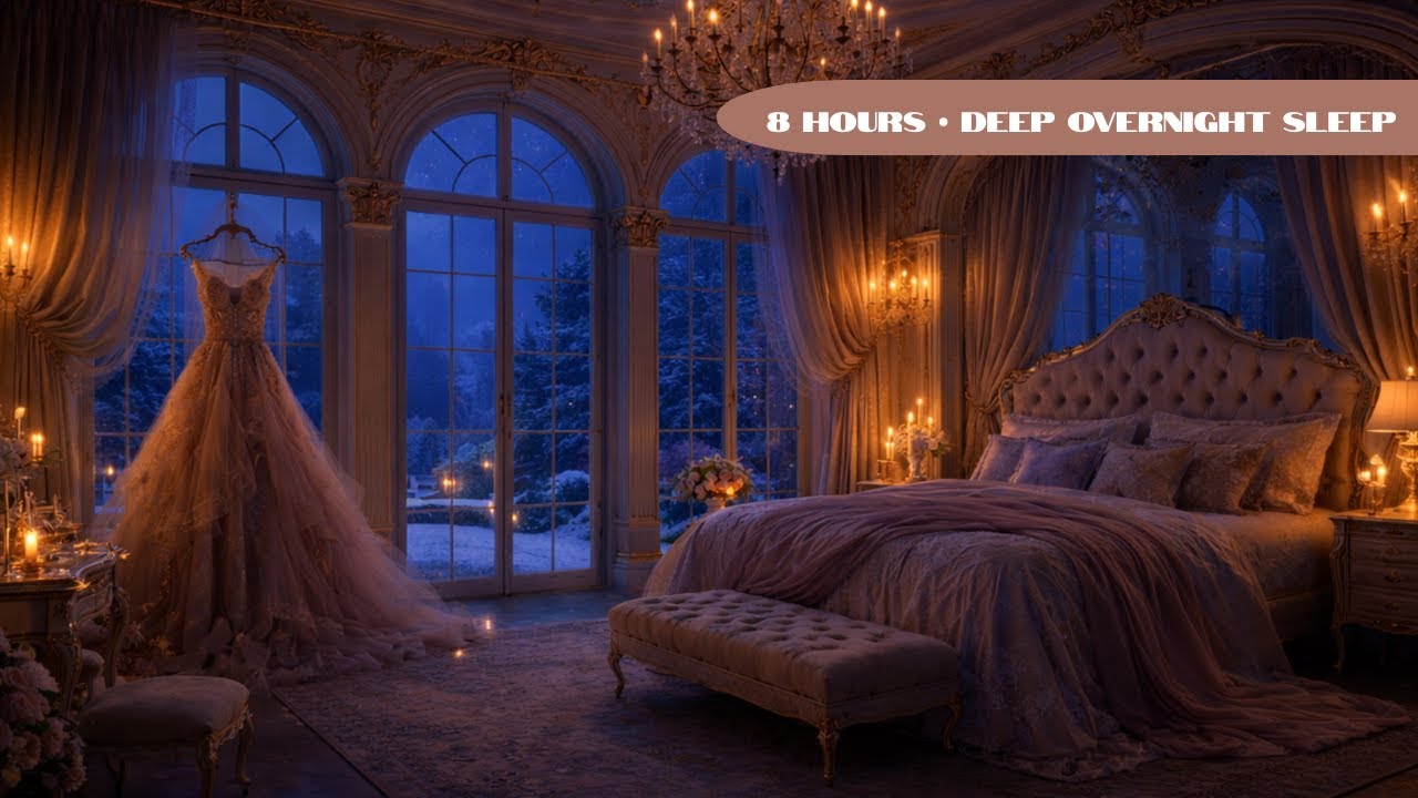 8 Hours of Deep Sleep French Château Boudoir | Cozy Regency Piano & Snowfall Ambience