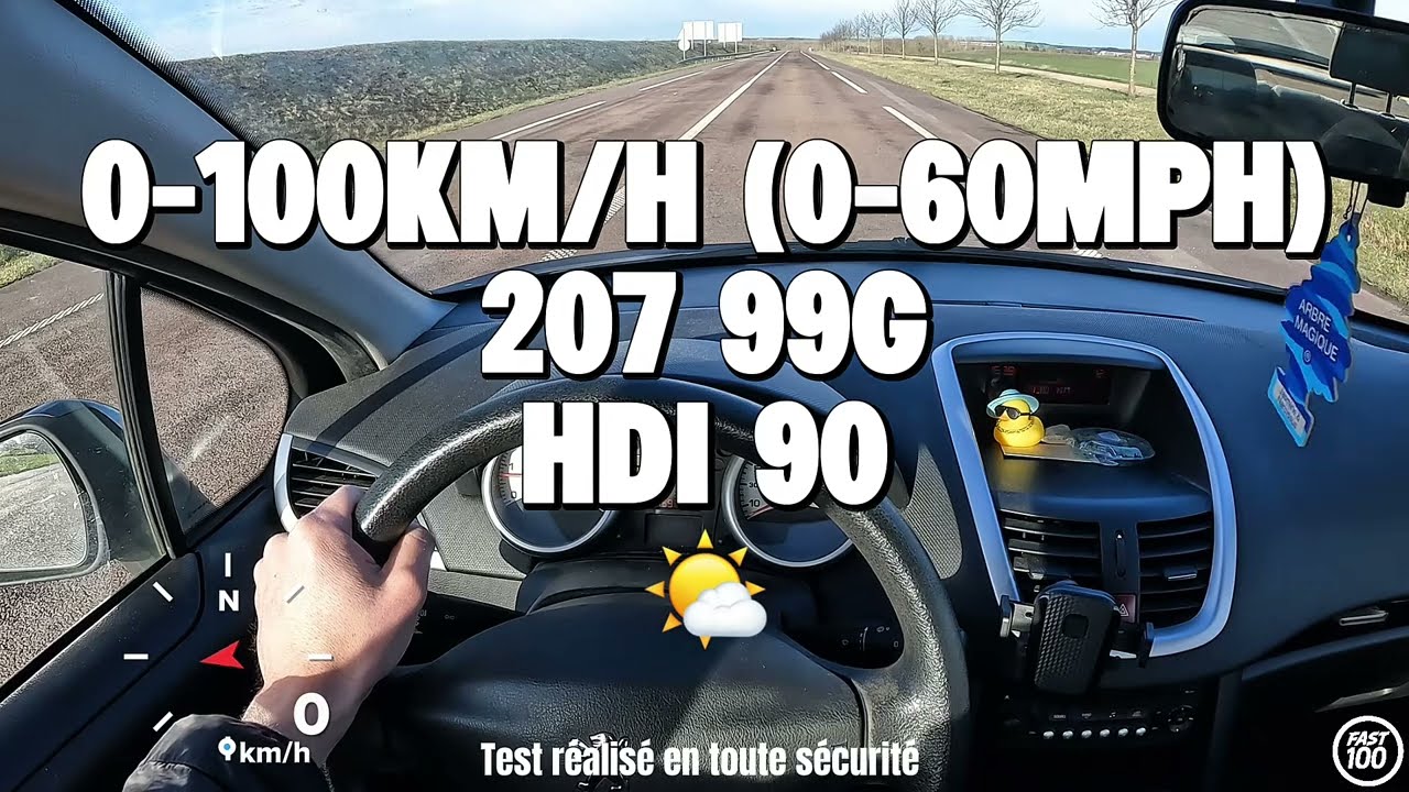 JE TESTE LE 0-100 KM/H (0-60 MPH) de cette PEUGEOT 207 99G 1.6 HDI 90 sur route sèche ! 🌤️