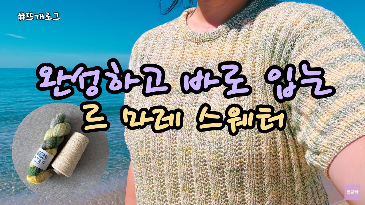 심플한 여름 버전 '르 마레 스웨터 Le Marais Sweater' 뜨개로그 | Knits pour moi 도안, 트래블얀 손염색실, 솜솜뜨개 스무디