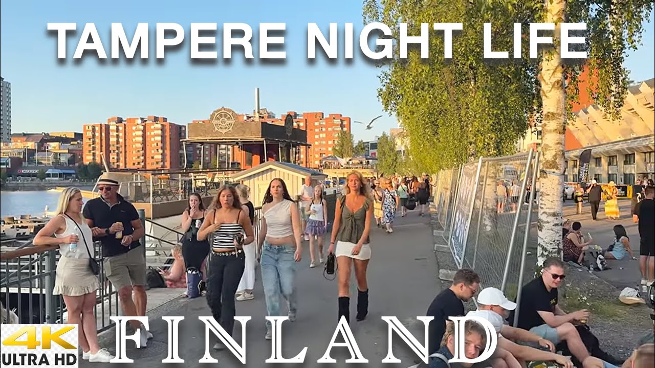 TAMPERE 4K CITY CENTER SUMMER NIGHT LIFE NO DARKNESS | CITY WALK BEFORE MIDNIGHT | PARTY SCENES