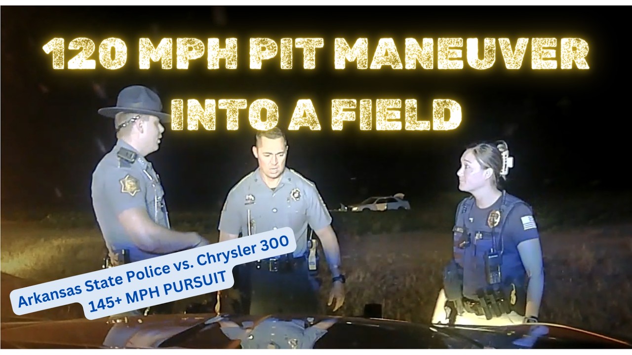 145+ MPH Pursuit (Arkansas State Police vs Chrysler 300) - PIT Maneuver at 120 MPH into field #chase