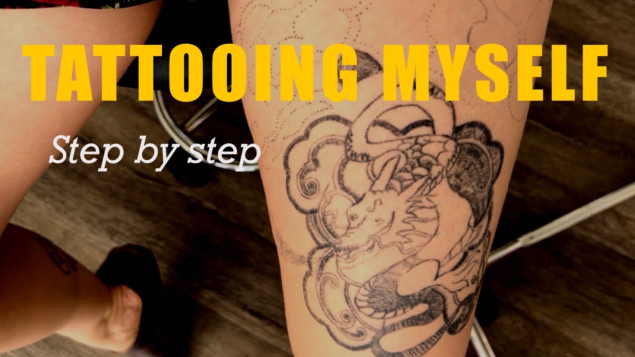 Tattooing myself step by step in stick and poke method