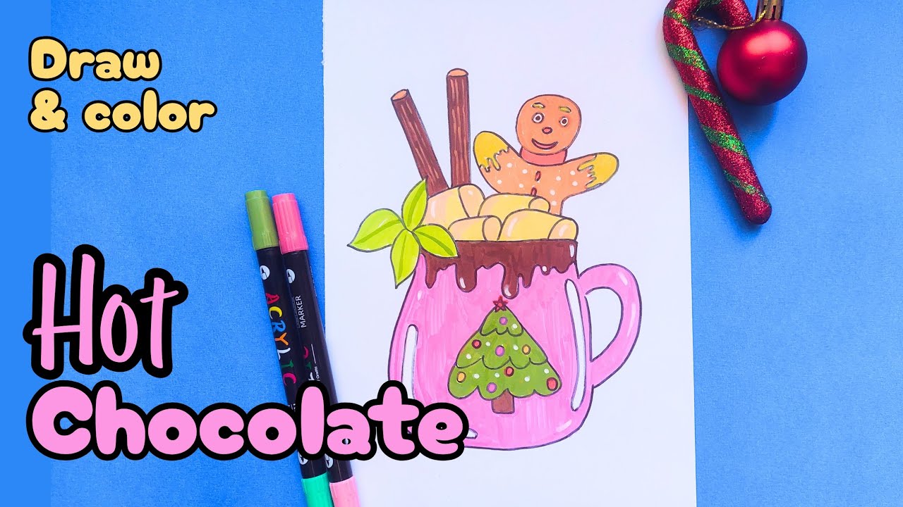 How to draw Hot Chocolate 🍫 | Winter Drink drawing for beginners | Winter season drawing easy