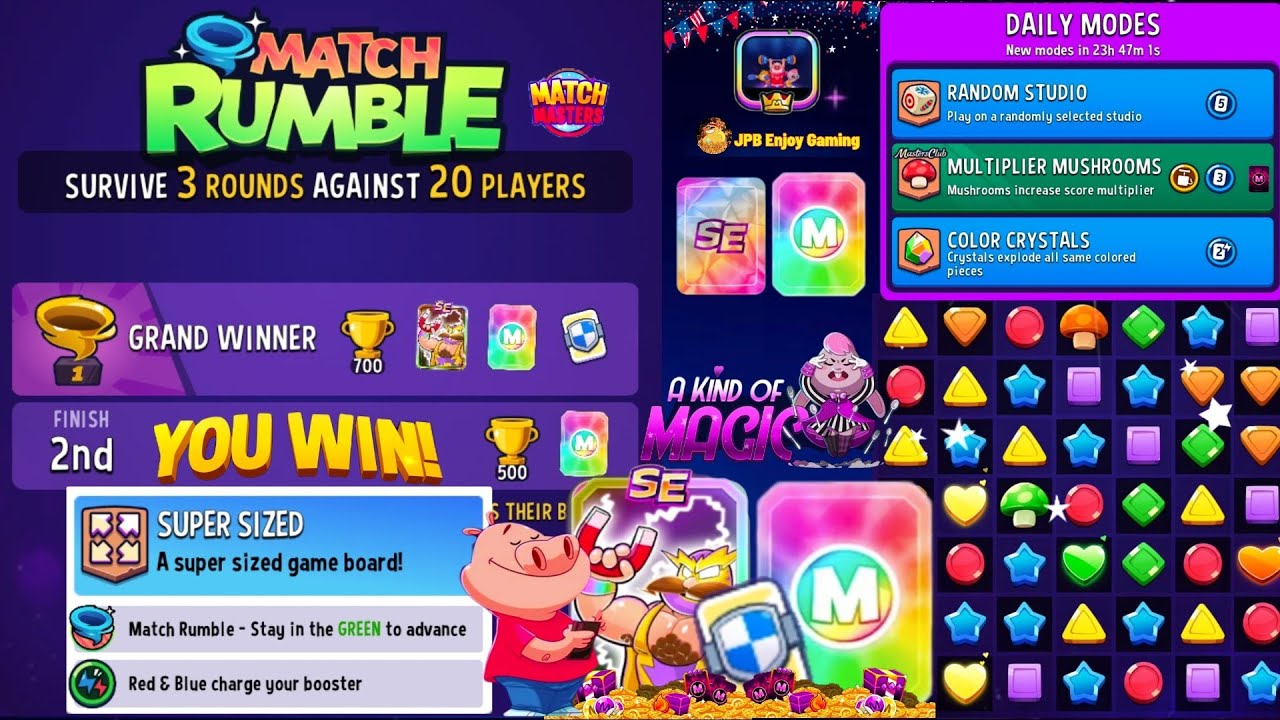 Match Rumble 20 Player Shared Energy+Super Sized/ MC Multiplier Mushrooms Daily Mode Match Masters.