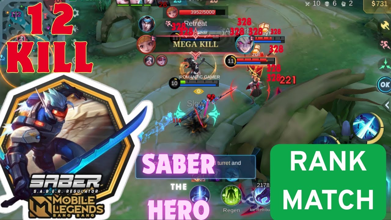 12 Kills In Rank Match 💀💀 | Saber Hero Use And Victory Match | This Is  A killer Machin 💀💀😨😨😨