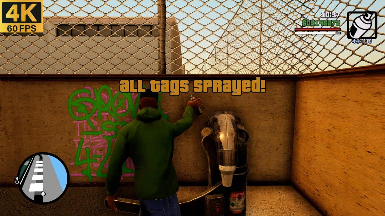 GTA San Andreas : The Definitive Edition : Spraying all 100 Tags using Jetpack [4K]