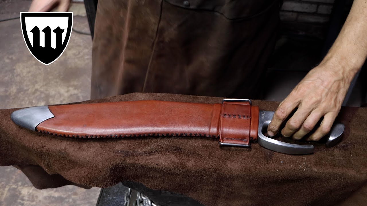Forging a Full tang teardrop Damascus kukri knife, part 4, making the scabbard.