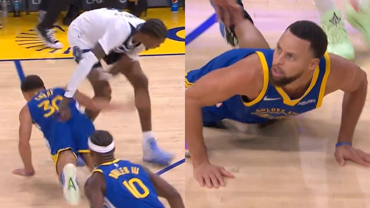 Jaden McDaniels throws Steph Curry to ground and Curry gets called for the foul 😂