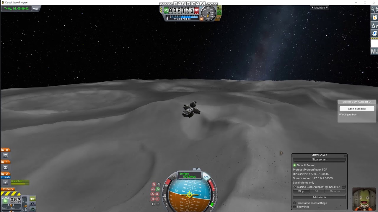 KSP - Python based suicide burn autopilot using the KRPC mod