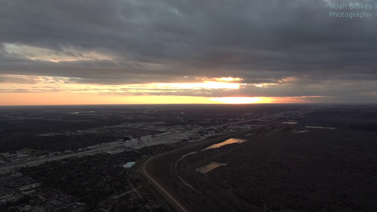 Beautiful Sunset Over IH-10 And The Addicks Dam (4K Drone) Houston 2019