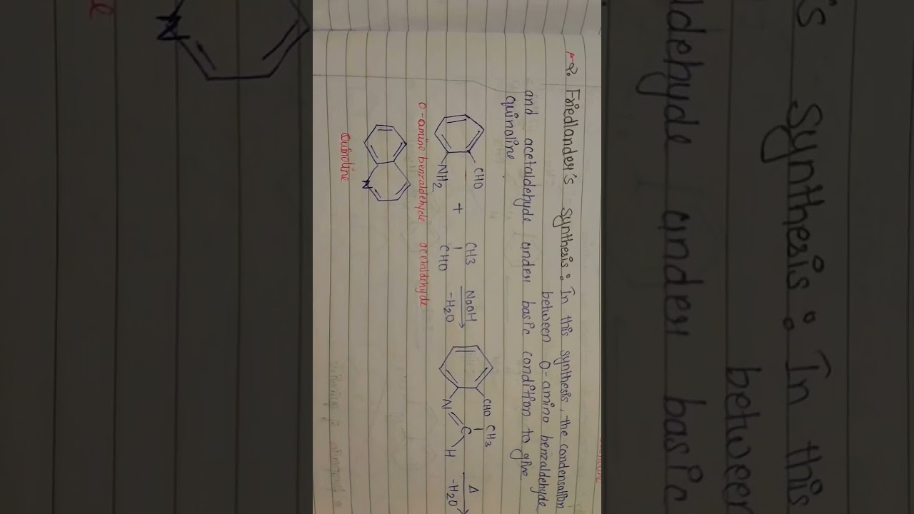 friedlander synthesis of quinoline (synthesis of quinoline part -2) by best handwritten study notes