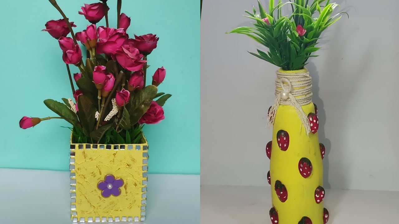 Two beautiful flower vase ideas from waste cardboard box and waste bottle|| 
