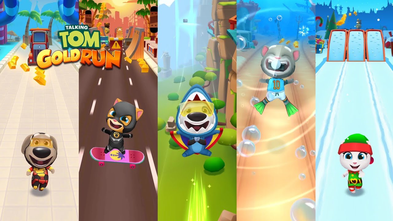 Talking Tom Gold Run Water Park vs Skateboard vs Flying vs Underwater vs Santa Town Android Gameplay